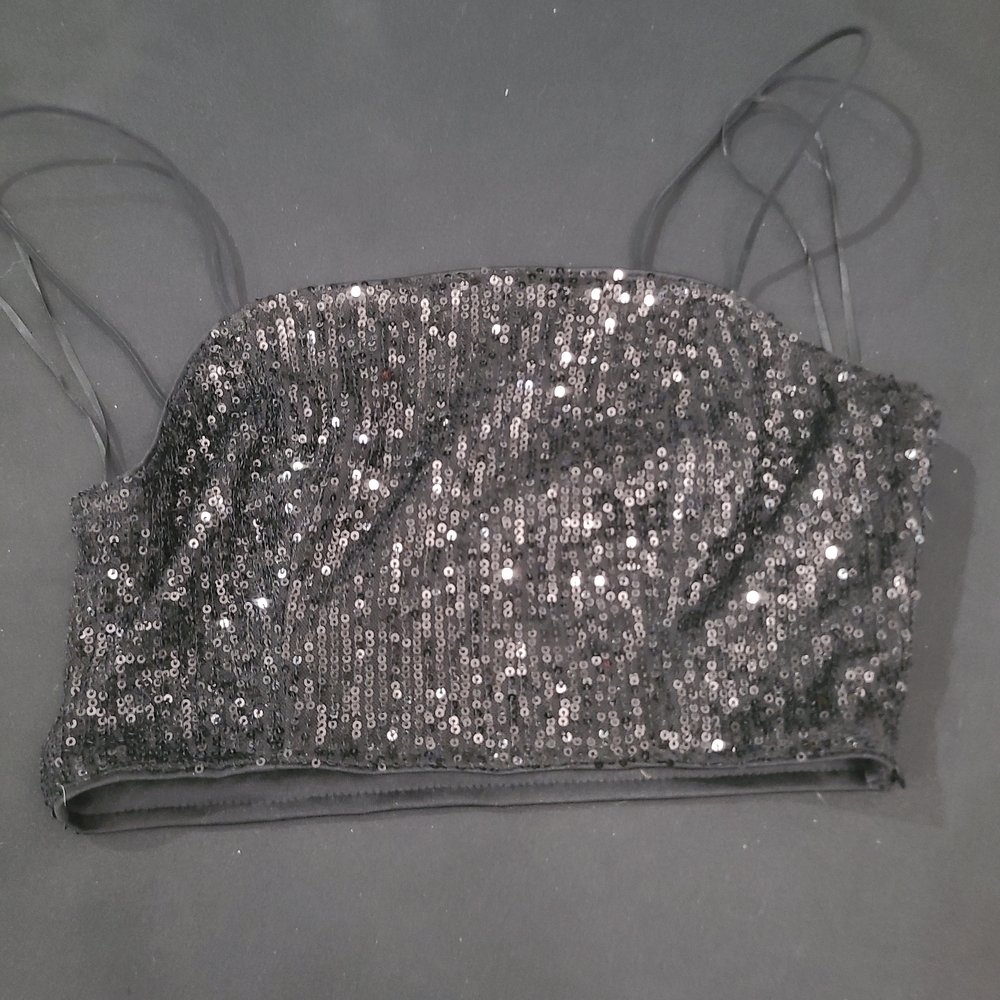 Sequin Black Crop Top Sparkle Y2k 90's Party, Festival